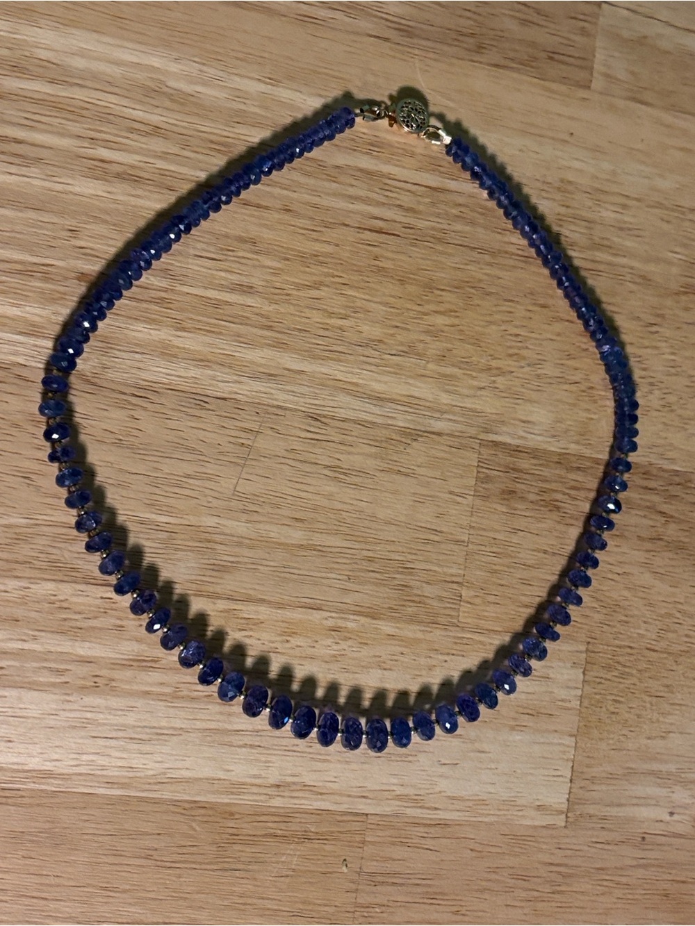 Tanzanite necklace, hand cut, with Gold Accent and filigree clasp